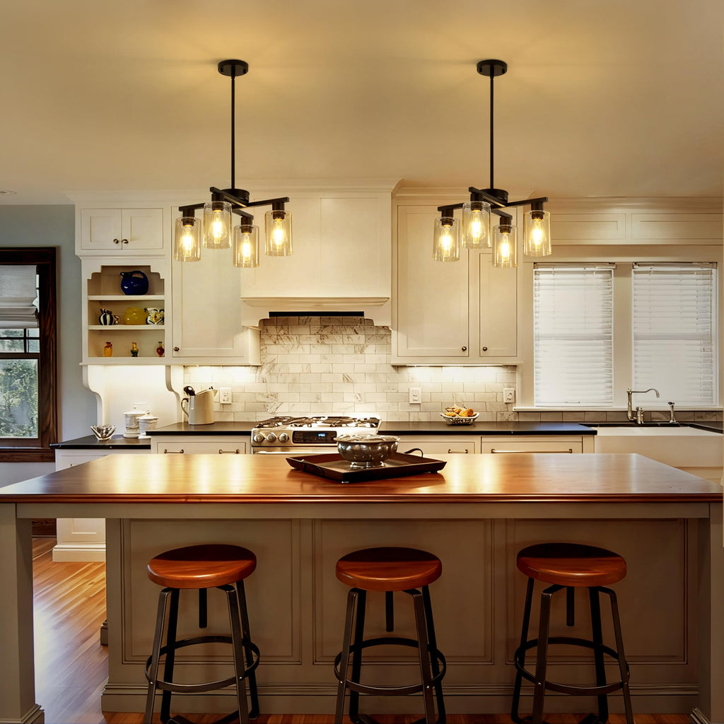 4-Light Modern Farmhouse Black Chandelier, Dining Room Light Fixture Over Table Adjustable Height Hanging Industrial