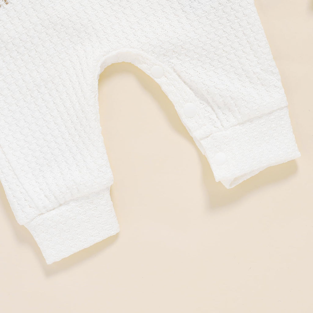 Newborn Baby Boy Romper Coming Home Outfits Letter Print Bodysuit Jumpsuit+Hat+Gloves 3PCS Clothes Set (Pure White