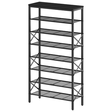 8 Tier Shoe Rack, Large Capacity Shoe Storage Organizer Holds 32 Pairs, Sturdy and Stable, Closet, Dorm Room, Black