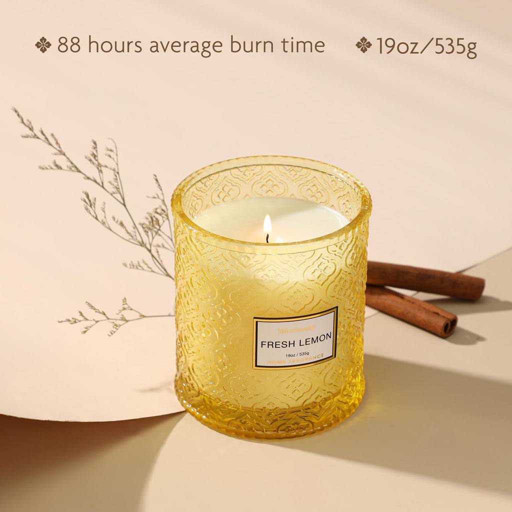 Lemon Scented Candles, 19oz Aromatherapy Candles Gifts for Women, Yellow Luxury Large Decorative Candles in Glass