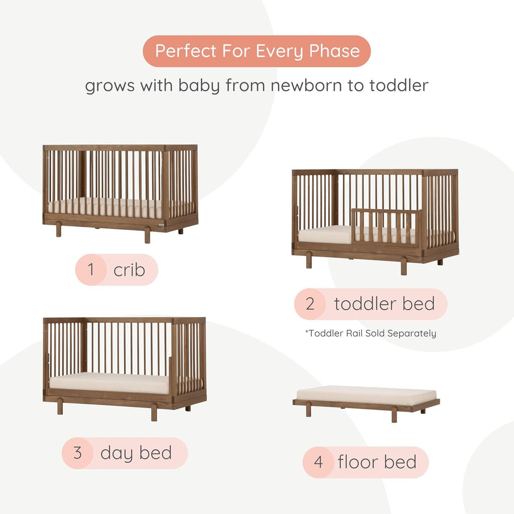 Baby Bliss 4-in-1 Convertible Wood Crib Bed, Made in Italy, Walnut | Crib to Toddler & Day Bed, GREENGUARD Gold