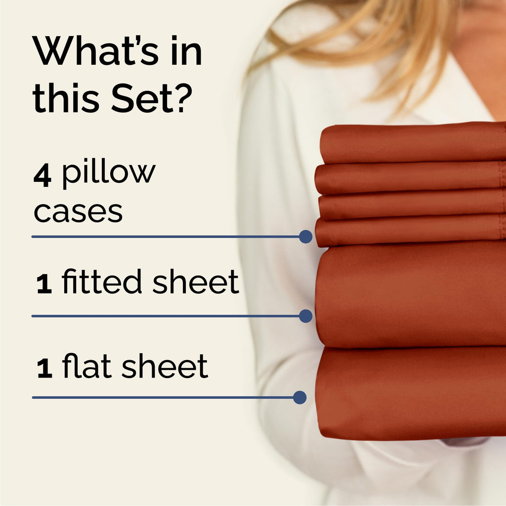 CGK Queen 6pc Bed Sheet Set - Breathable & Cooling - Terracotta