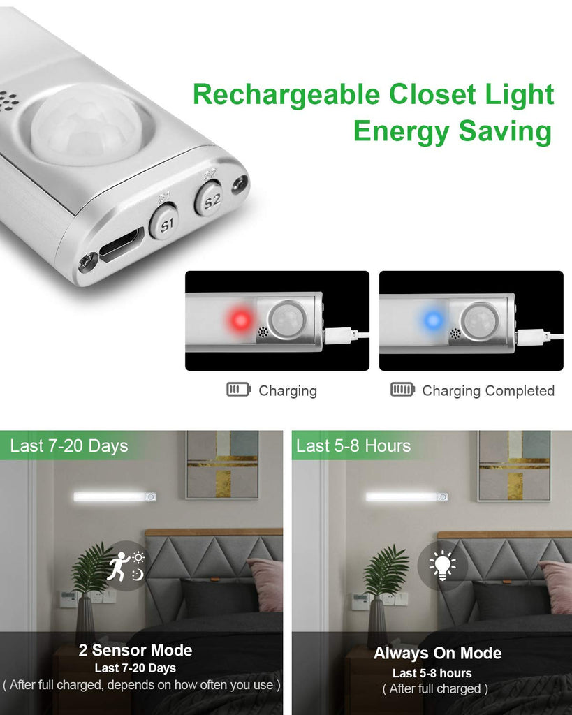 Under Cabinet Lighting, 80 LED Motion Sensor Light Indoor, Rechargeable Closet Light, 3 Color Temps Under Cabinet