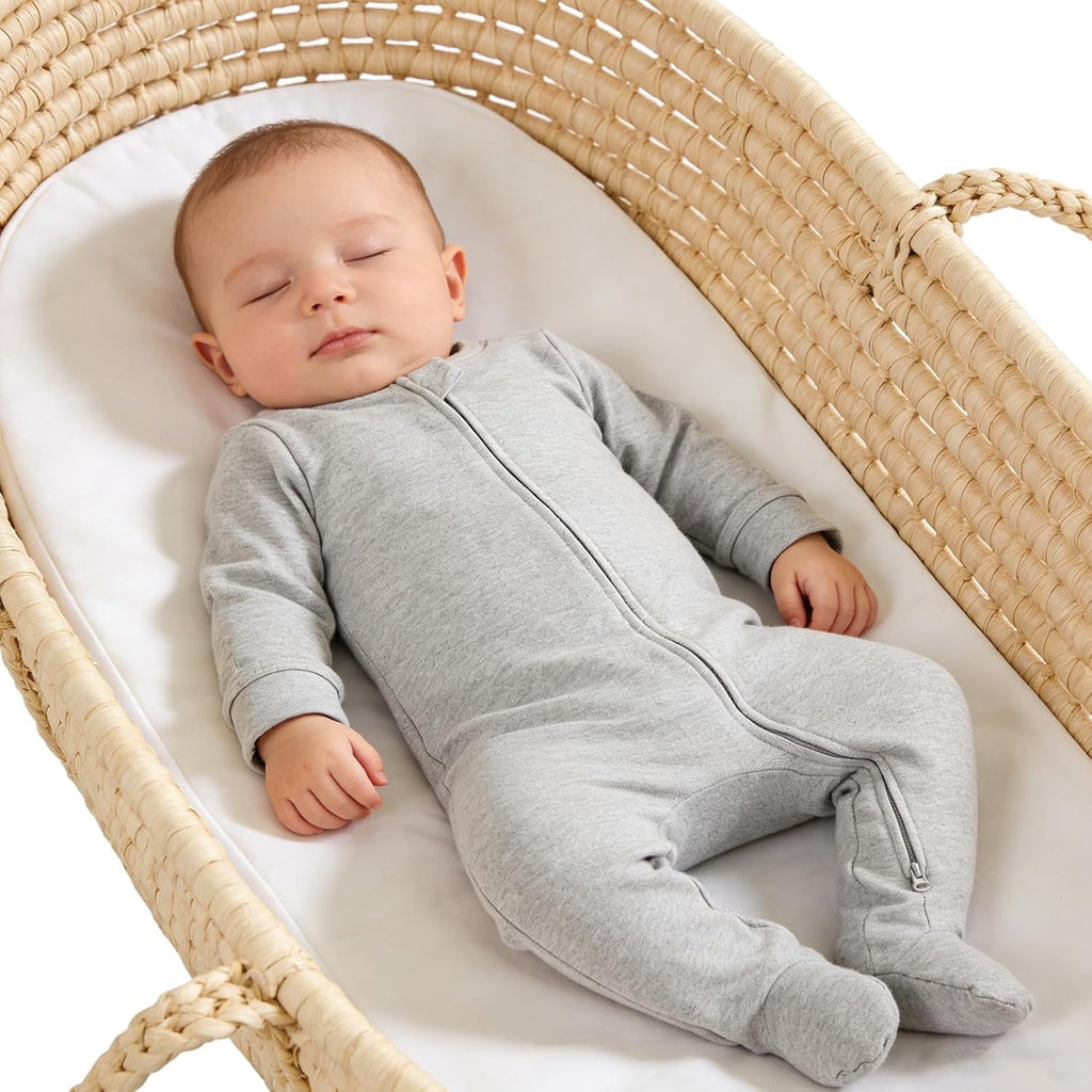Footie Pajamas Cotton with Mitten Cuffs, Double Zipper
