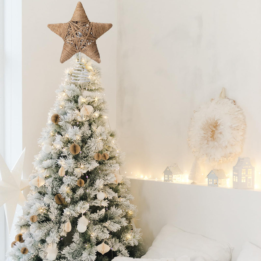 Rustic Christmas Tree Topper 9.7" Retro Woven Jute Star Tree Decor