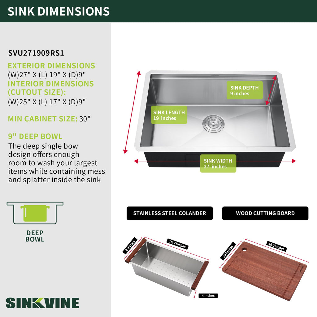 27-Inch Undermount Kitchen Sink Workstation, Stainless Steel