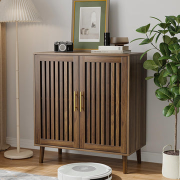 Buffet Cabinet with Storage Walnut Sideboard with Grille Doors&Adjustable Shelf, Wood Coffee Bar Storage Cabinet