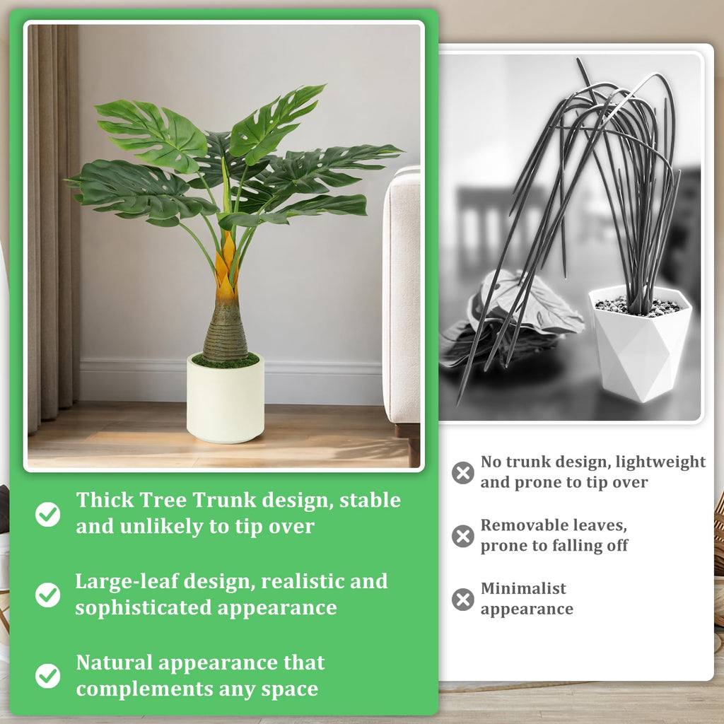 Artificial Monstera Deliciosa Plant 34'' Fake Tropical Tree with White Pot