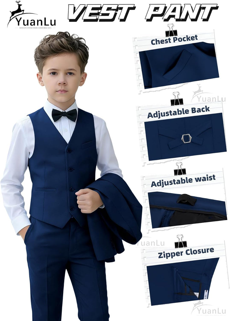 Boys Slim Fit Suits Kids Tuxedo Ring Bearer Outfit,Adjustable Waist