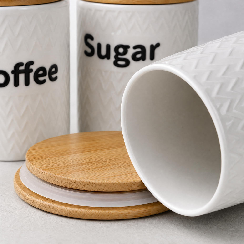 3 Pack Ceramic Kitchen Canister Set, 29oz Airtight Food Storage Jars with Bamboo Lids, Tea Coffee Sugar Container Set