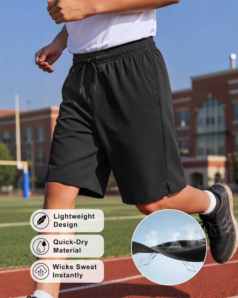Boys Athletic Quick Dry Shorts with Side Split 3 Pockets (1 Zipper)