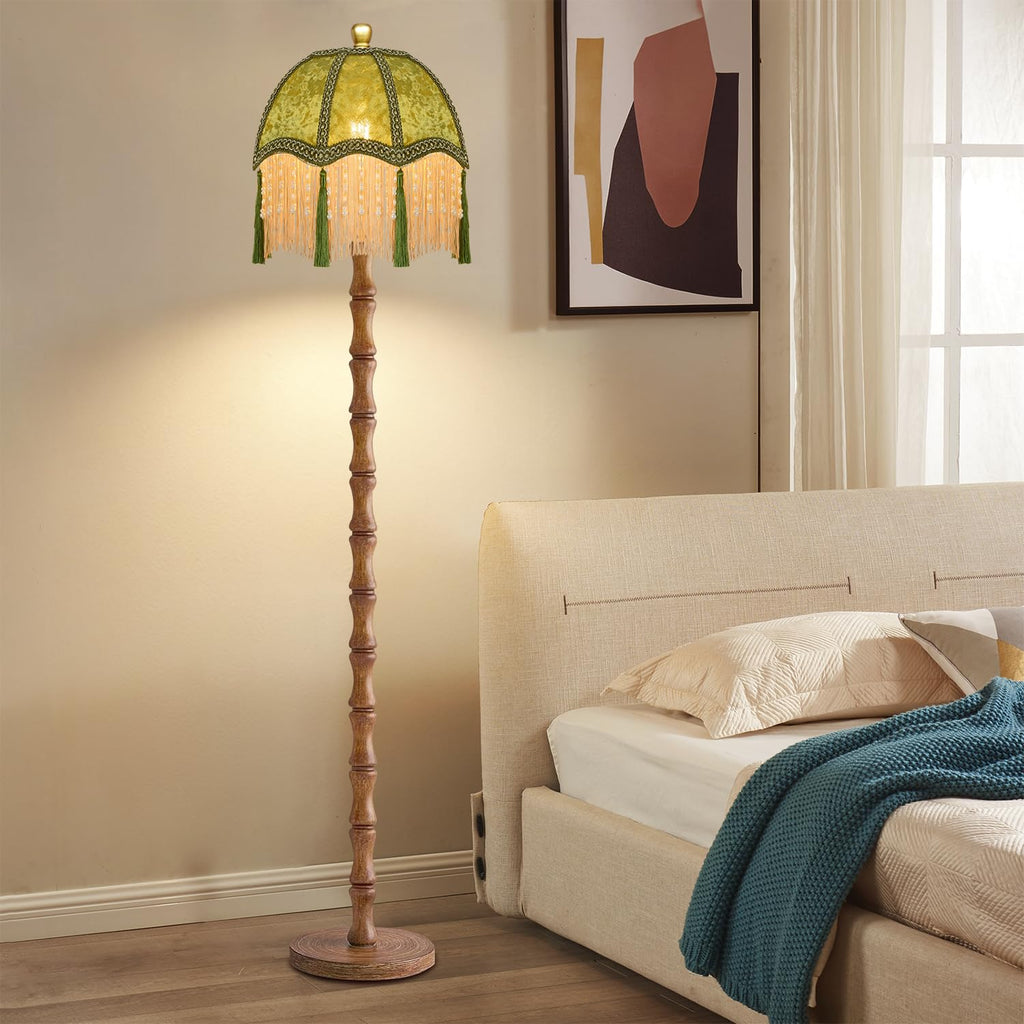 Wood Floor Lamps Boho Rustic Floor Lamp with Remote Control,Dimmable Vintage Floor Lamp Green Mid Century Modern