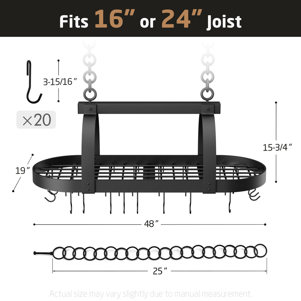 48 Inch Large Hanging Pot Rack, Heavy Duty Oval Pot and Pan Hanging Rack Ceiling Mount, Pot Pan Hangers with 20