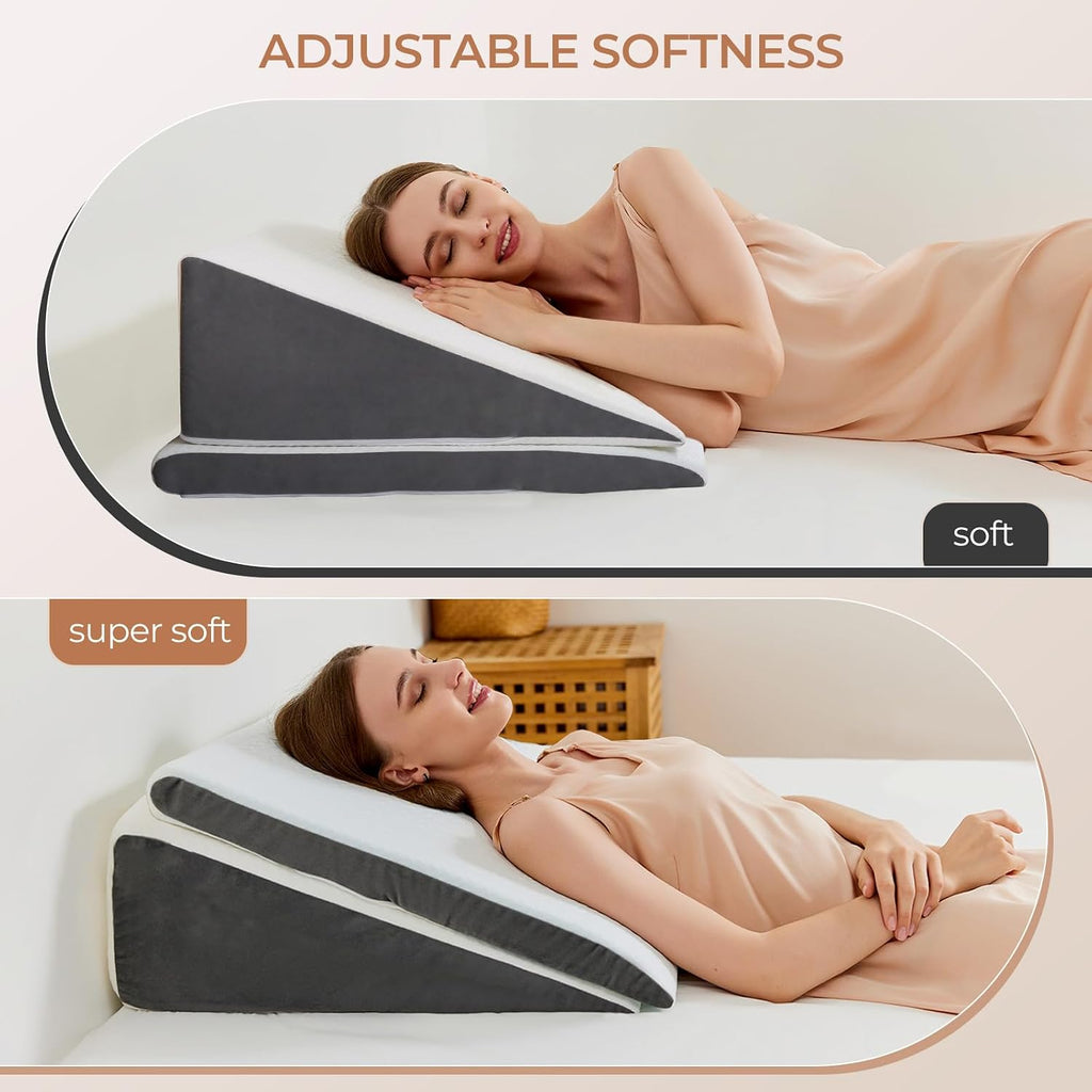 Wedge Pillow for Sleep Apnea&Back Pain,Memory Foam Pillow Wedge,2PCS | 10'' Adjustable Triangle Pillow for Acid