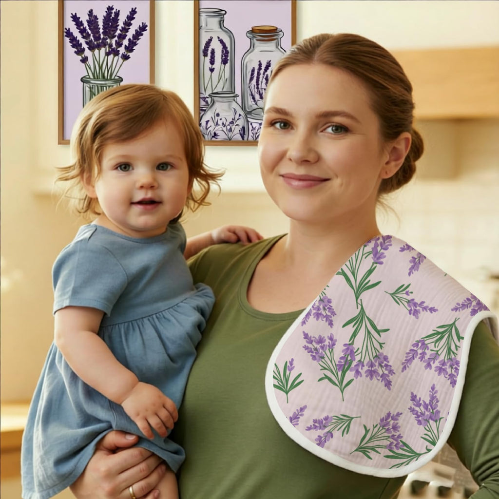 Purple Lavender Floral Baby Burp Cloths 6 Pack Soft Cotton Rags Large 20x10 Contoured Curved Shoulder Spit Up Pad