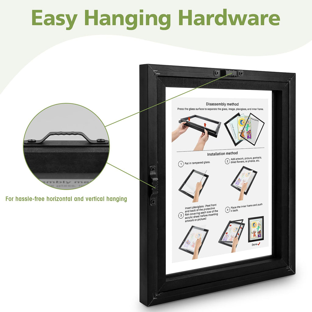 8X10 Floating Picture Frame Solid Wood Black(1 Pack)