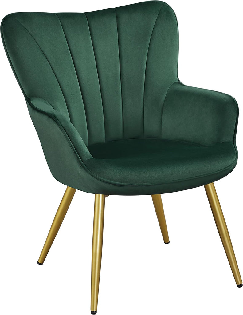 Velvet Accent Chair, Modern Armchair Vanity Chair with Wing Side and Metal Legs, Cozy and Soft Padded and High Back