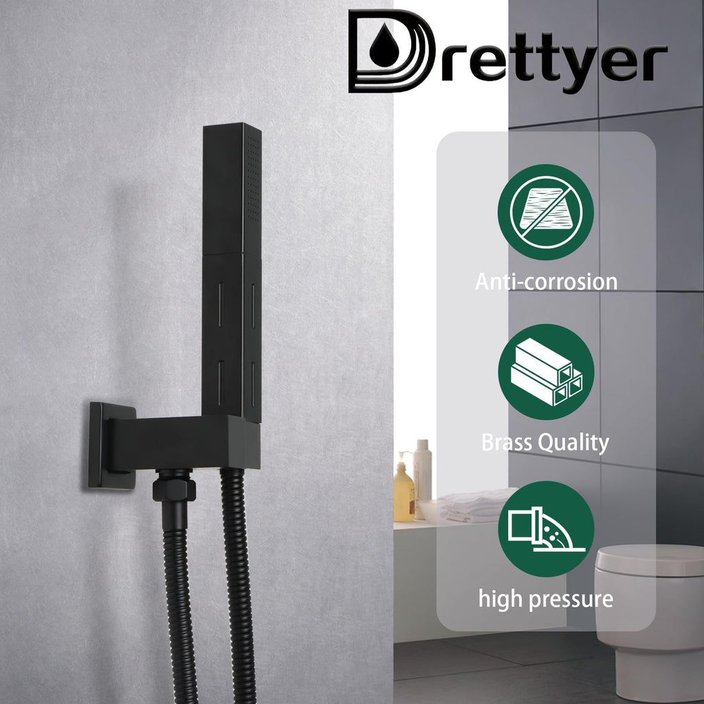Matte Black Brass 2 in 1 Function Handheld Shower Sprayer Head with 59" Long Flexible Hose Attachment and Adjustable