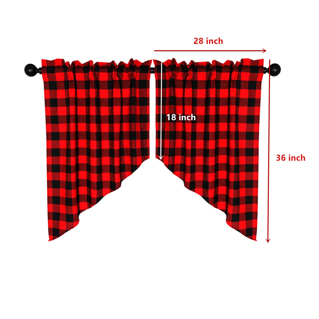 2 Pcs Buffalo Check Swag Curtains - 36 Inch Length, Rod Pocket, Half Small Cafe Window Curtains, Farmhouse Plaid