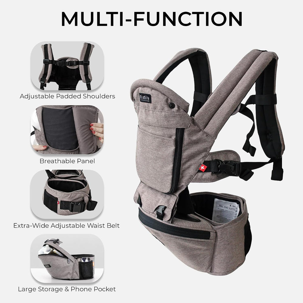 Ergonomic Hip Seat Baby Carrier, 6 Carry Positions, Newborn to Toddler, Lumbar Support, Adjustable Waist Belt