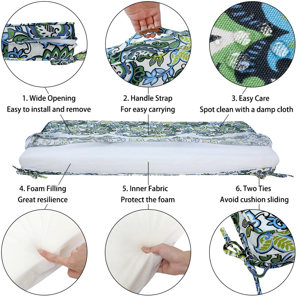 Outdoor Bench Cushion 48 x 18 Inch, Waterproof Fade Resistant Patio Garden Loveseat Sofa Settee Couch Swing Pads with