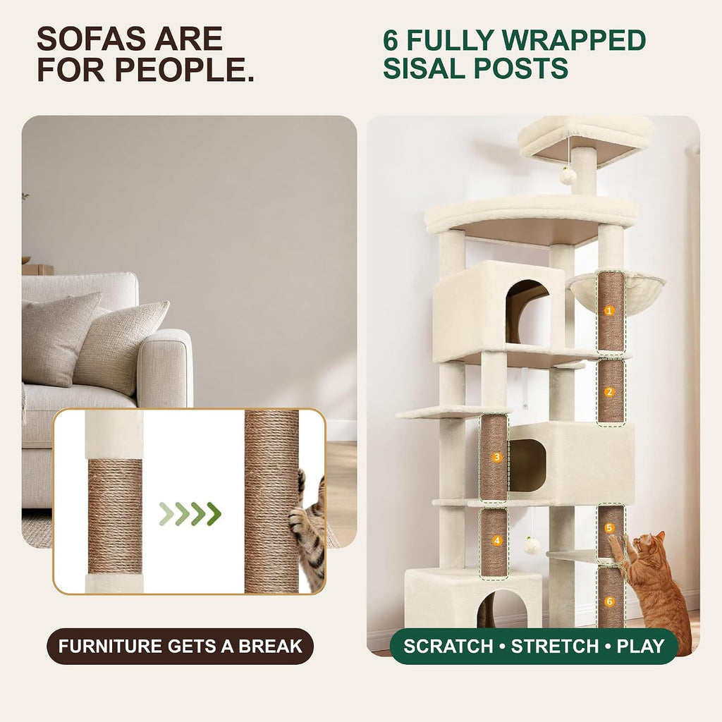 Large Cat Tree for Large Adult Cats, Tall Sturdy Cat Tower