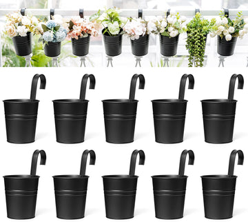 3.8 Inches Small Metal Hanging Flower Pots 10 Pcs Railing Planter Box