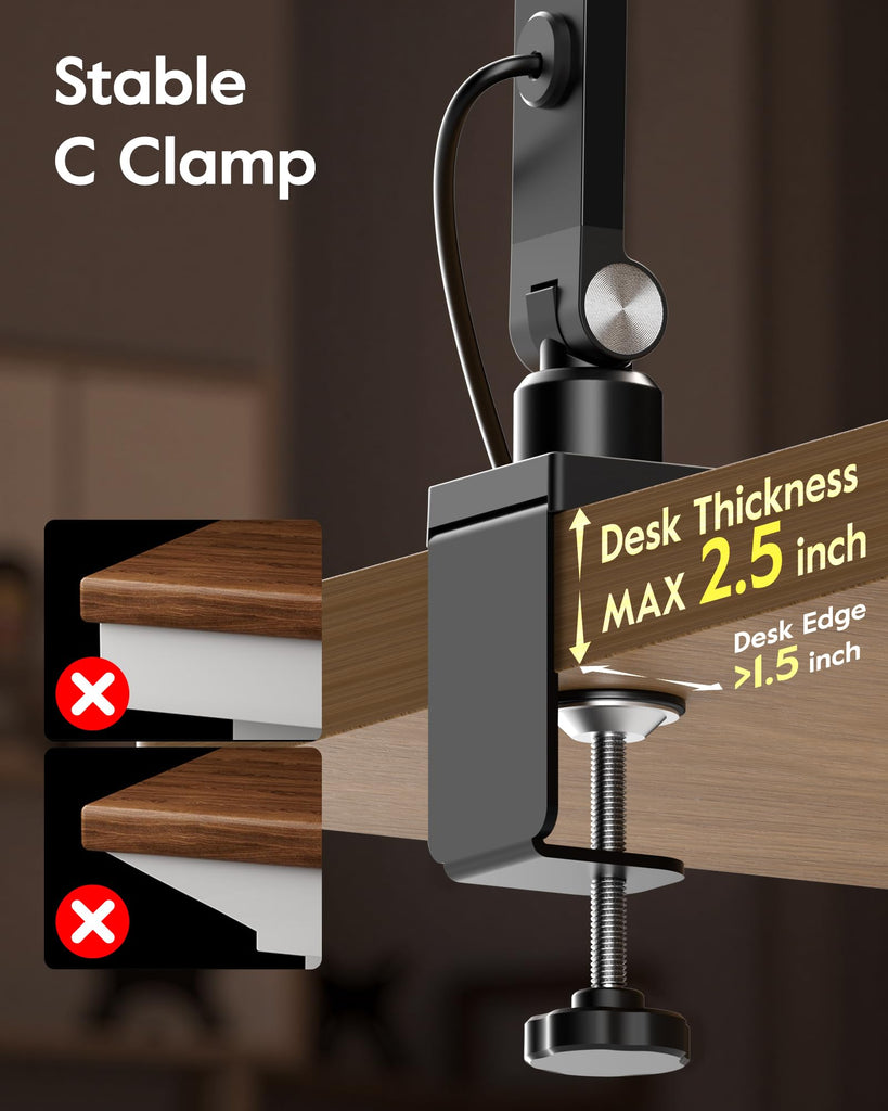 Remote LED Desk Lamp with Clamp, 2000LM, 30 Modes, Metal Arm