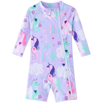 Baby Girl Swimsuit Toddler Bathing Suit Purple Seahorse