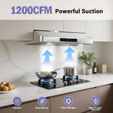 30 Inch Stainless Steel Under Cabinet Range Hood 1200 CFM 4 Speed Touch Control, LED Lights Ducted
