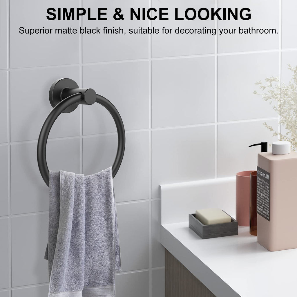 Towel Holder Wall Matte Black Towel Ring, 2 Pack