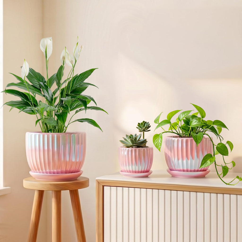 Ceramic Plant Pots 4+5.5+6.7 Inch Indoor Planters with Drainage & Saucers