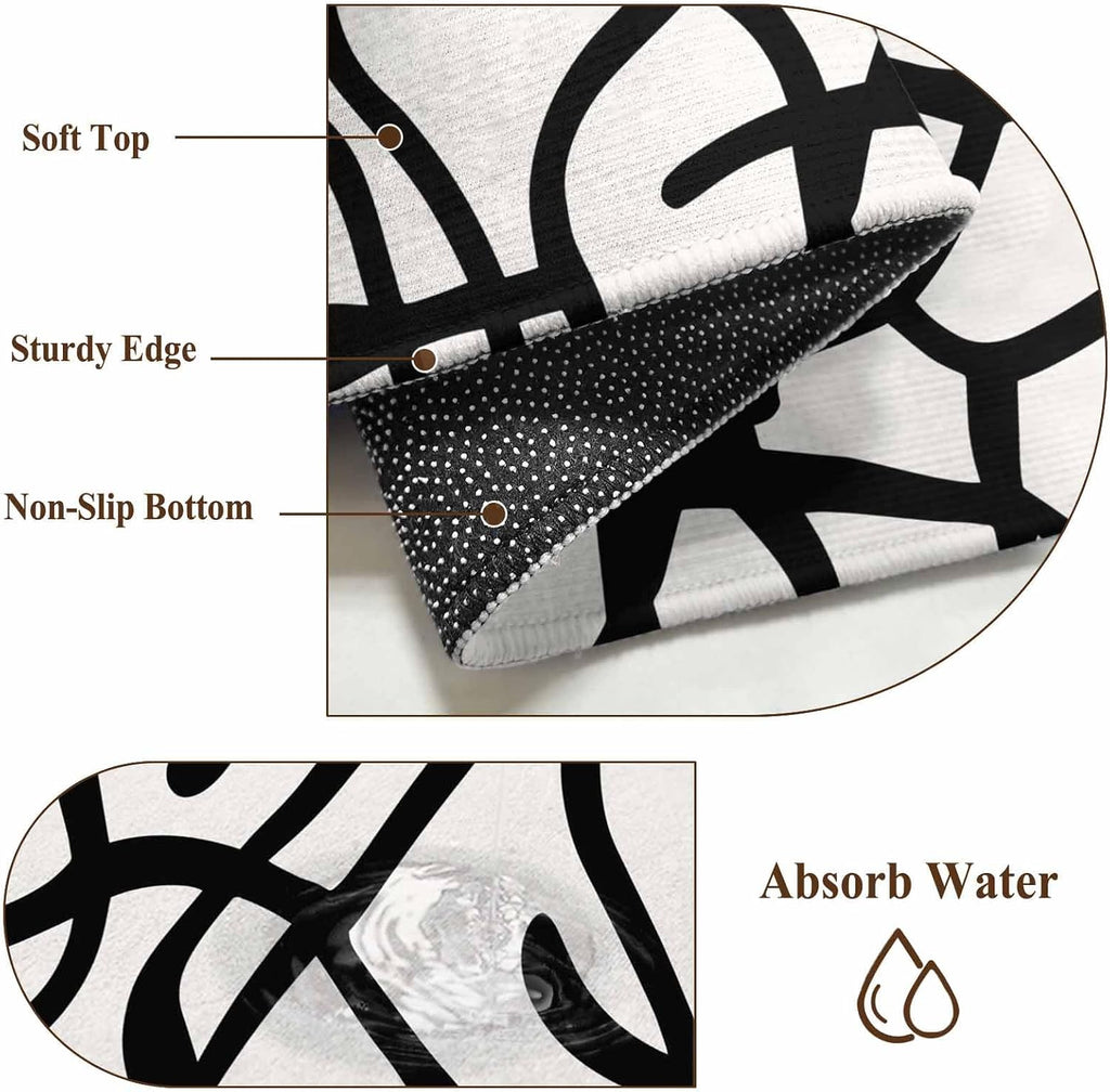 Abstract Line Runner Rug Non Slip 2x6 Retro Black Wave Line Art White Minimalist Washable Rug Runner s Low Pile