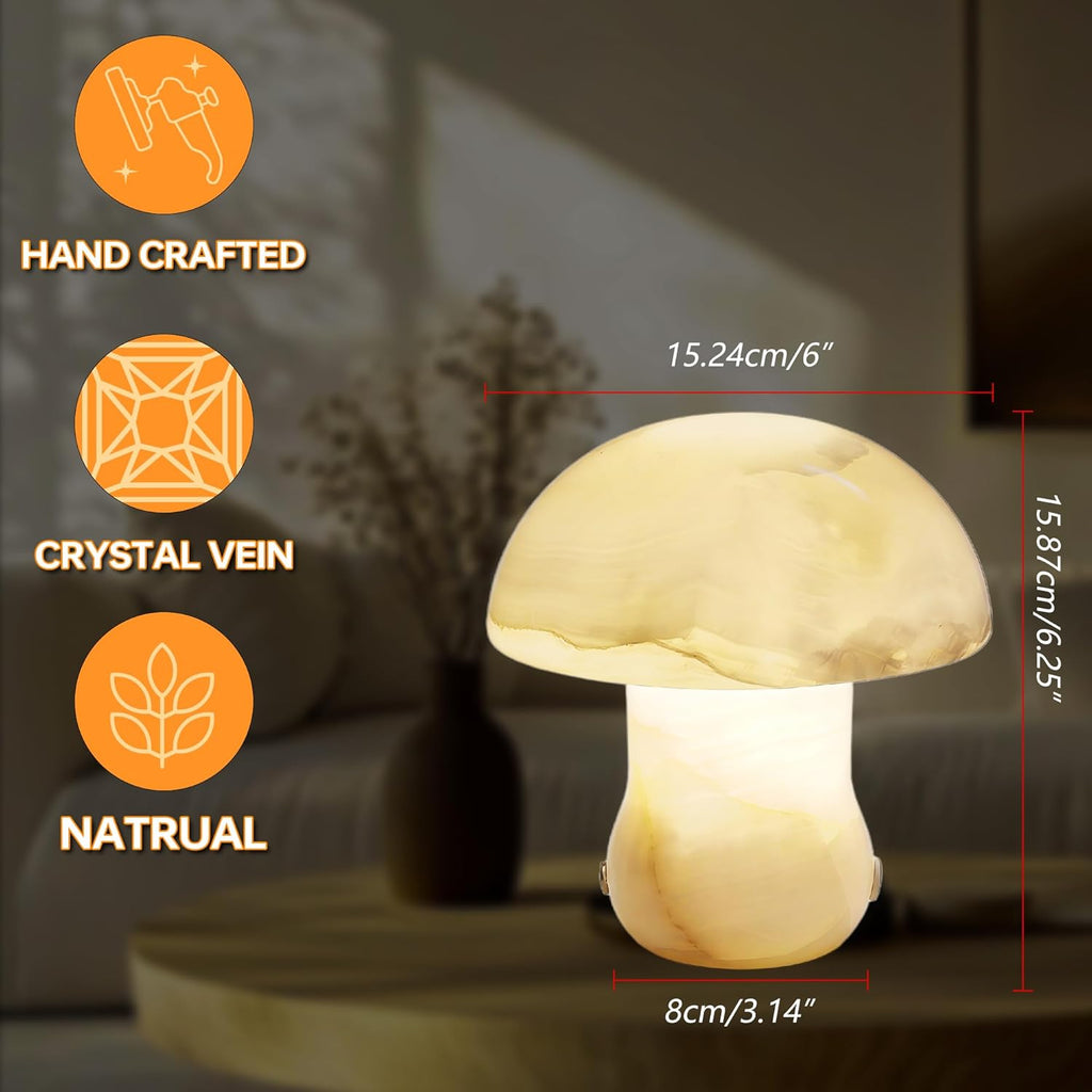 Natural Dolomite Marble Mushroom Lamp,Natural Gemstone Table Lamp Unique Crystal Veins Three-Color Temperature