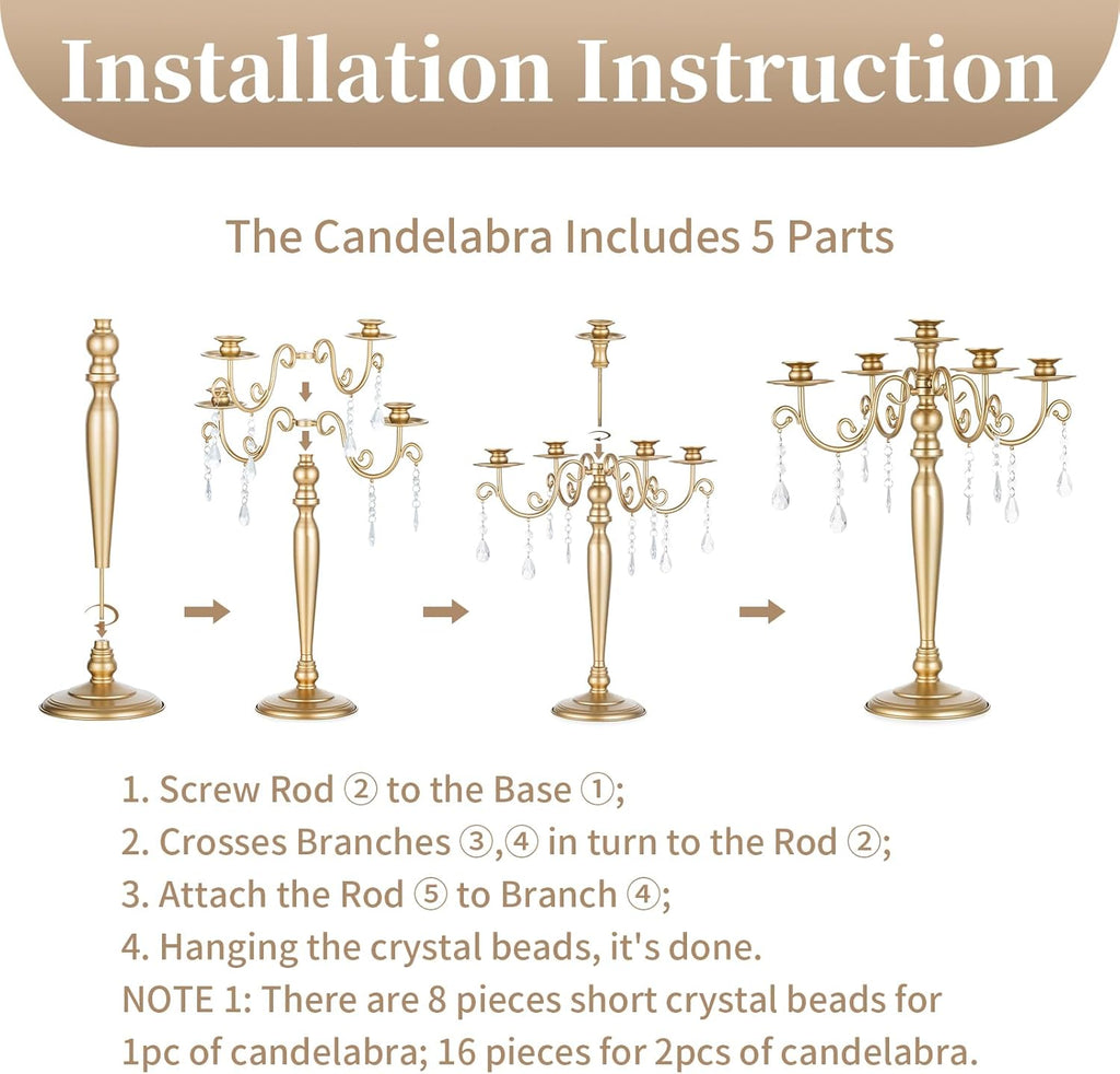 Sziqiq Gold Candelabra Candle Holder: 5 Arm Candelabras Centerpiece Table Decorationsandleholders for Dining Table
