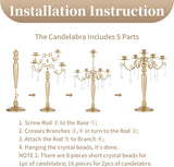Wedding Candelabra Table Centerpiece: 5 Arm Candelabras for Candlesticks - Gold Candle Holder Set of 2nt