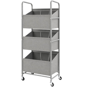 3-Tier Vertical Rolling Laundry Hamper, Removable Bags, Gray Faric