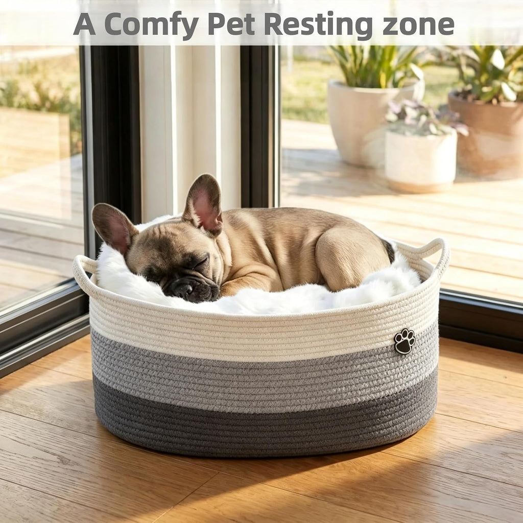 40L Extra Larg Dog Toy Basket, Woven Rope Storage Basket, White-Grey