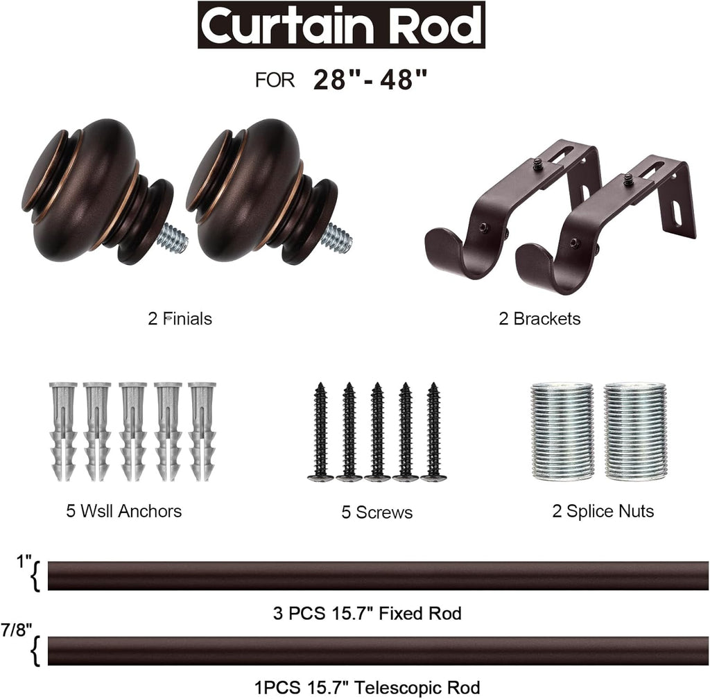 Bronze Curtain Rods for Windows Decorative 1 Inch Diameter Single Window Curtain Rod Set