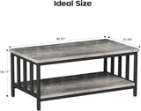 Coffee Table with Slatted Sides Frame, Modern Farmhouse Living Room Table with 2-Tier Storage Shelf, 39 ...