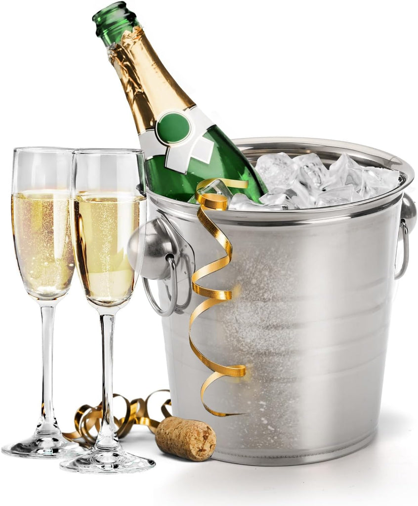 Quart Ice Bucket with Handles, Beverage Tub with Handles, Galvanized Metal Ice Bucket, Drink and Wine - Set of 2