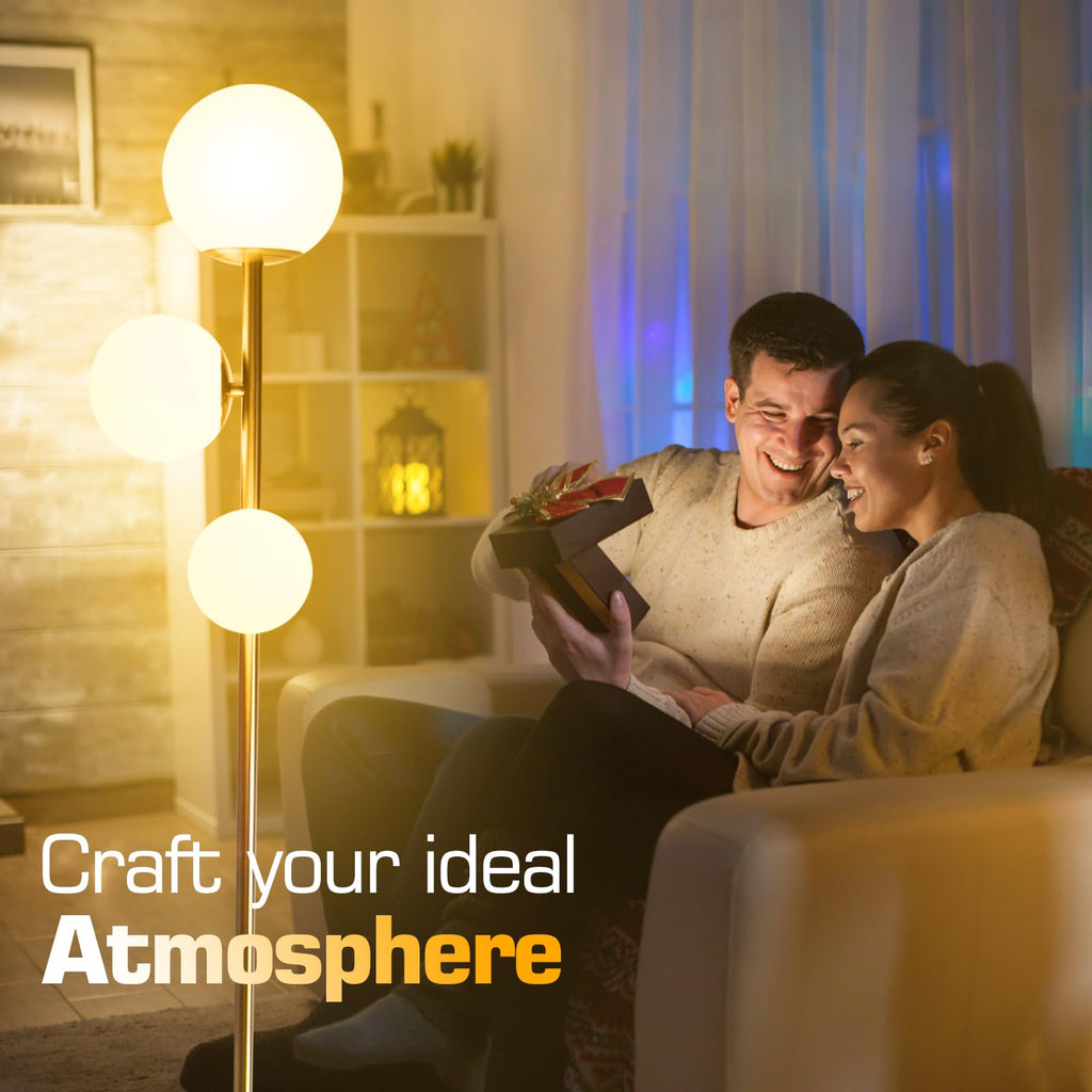 Mid Century Gold Floor Lamp - Dimmable, Remote & Touch, 3-Light
