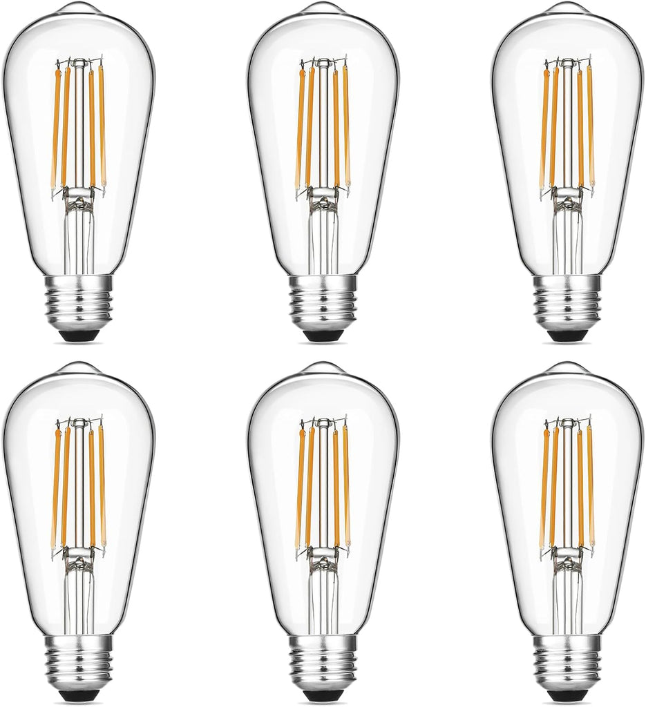 Vintage LED Edison Bulbs 6W, Equivalent 60W Incandescent, Warm White 2700K, ST58 Antique LED Filament Bulbs with 90+
