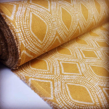 Art Deco Damask Rhombus Diamond Print Fabric Floral Cotton Material for Curtains Upholstery Home Decor - Ochre