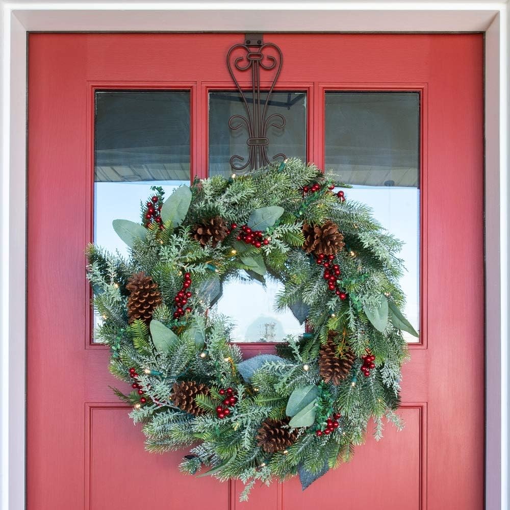 30 Inch Pre-Lit Artificial Christmas Wreath, Winter Frost Collection