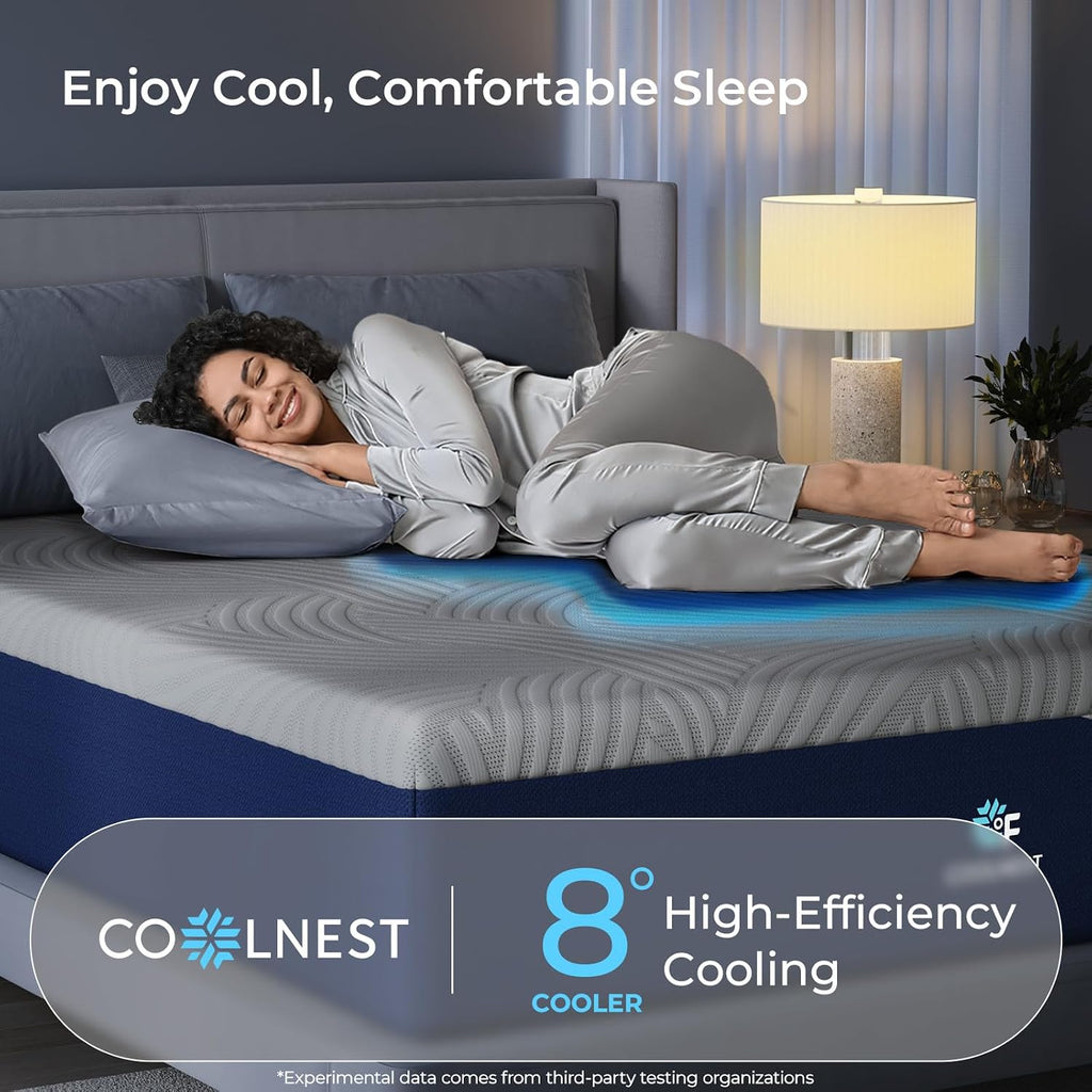 CoolNest 14 Inch California King Mattress, Cooling Memory Foam | Cool Night Sleep, 5-Zone Ergo Support for Pressure