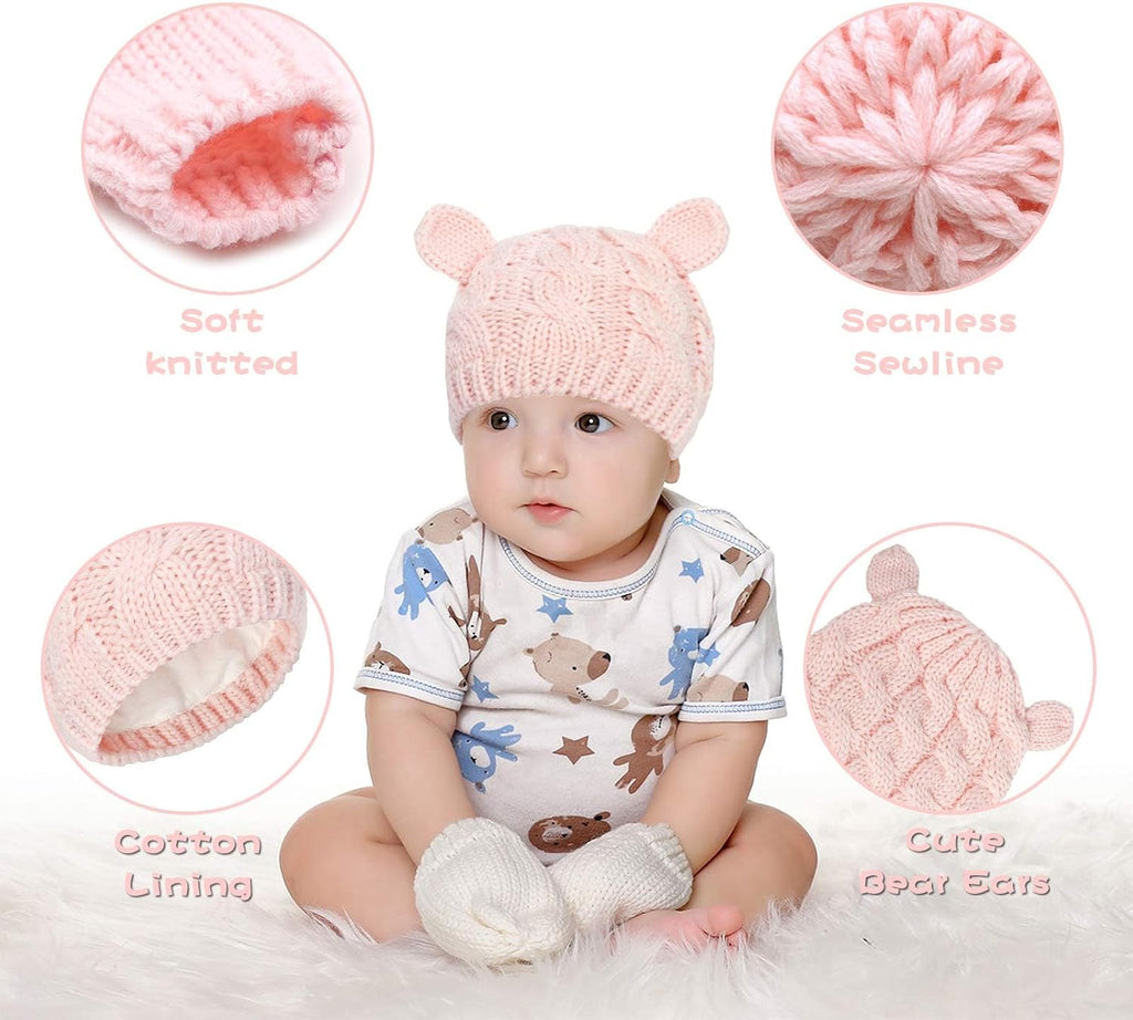 Unisex Baby Toddler Hat and Mitten Set Winter Knitted Thick Warm Beanie Cap Gloves for Infant Boys Girls