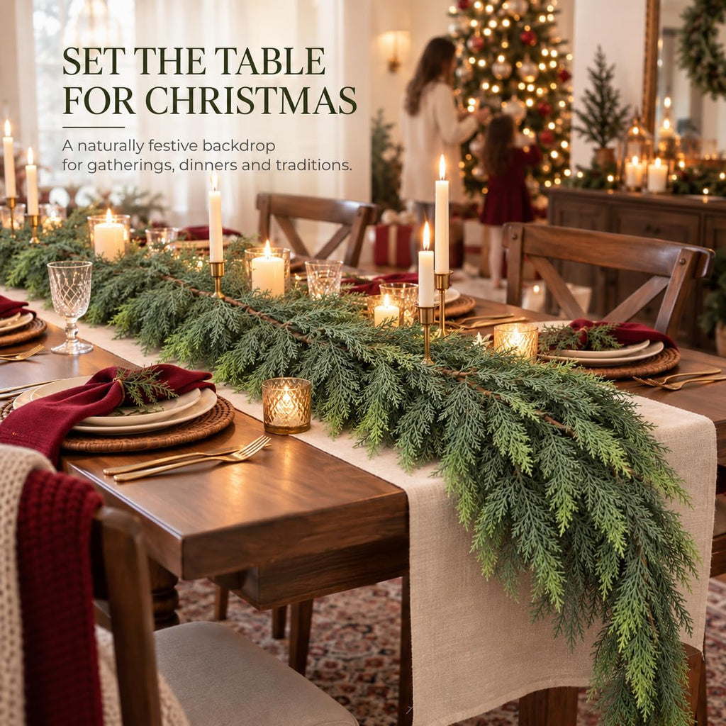 5.5 FT Christmas Greenery Real Touch Cedar Garland for Indoor Outdoor Decor