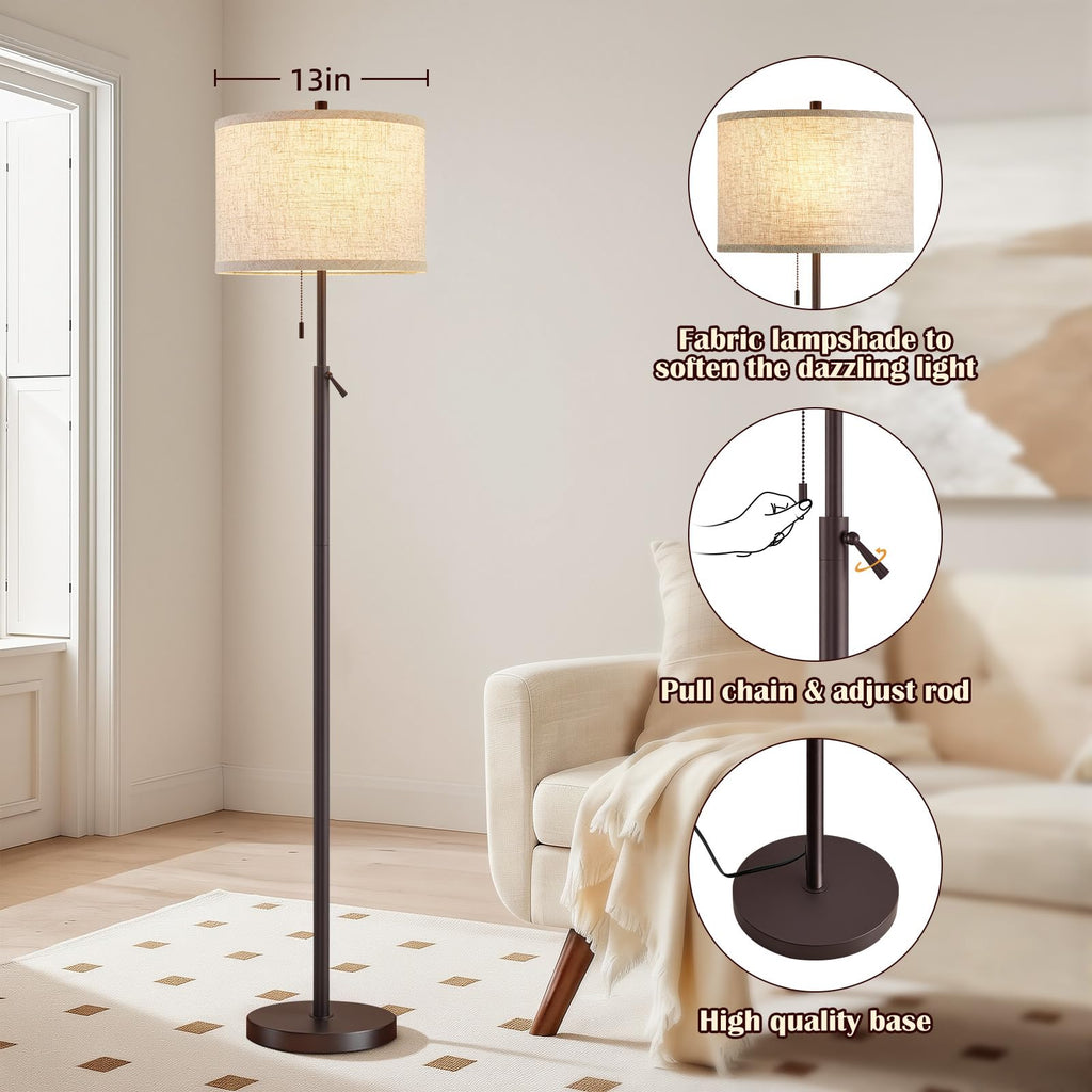 Marble Floor Lamp, Adjustable Height Standing Lamp with Marble Base Tall Lamp with White Shade Floor Lamps Bulbs Not