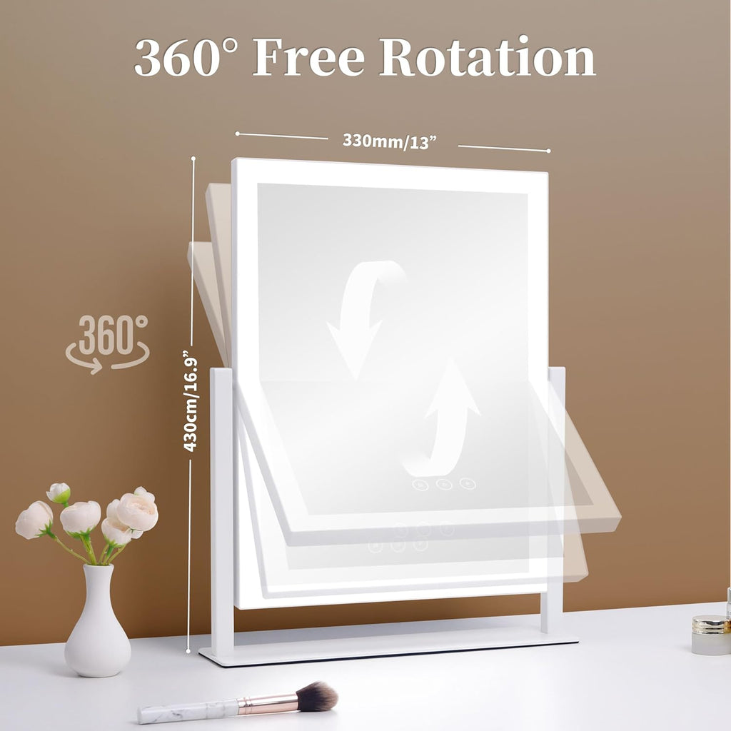 Lighted Vanity Mirror with Lights, Makeup Mirror with Light, 16.7"x 13.2",Three Color Lighting Modes and Dimmable